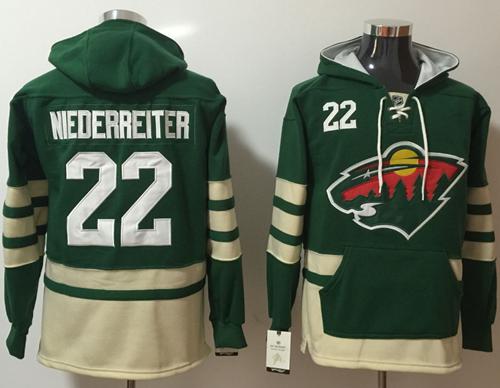 Wild #22 Nino Niederreiter Green Name & Number Pullover NHL Hoodie - Click Image to Close